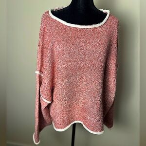 POL Pink & White Women’s Oversized Long Sleeve Round Neck Sweater Size Large